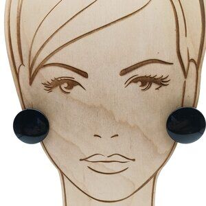 Vintage Black Button Stud Earrings